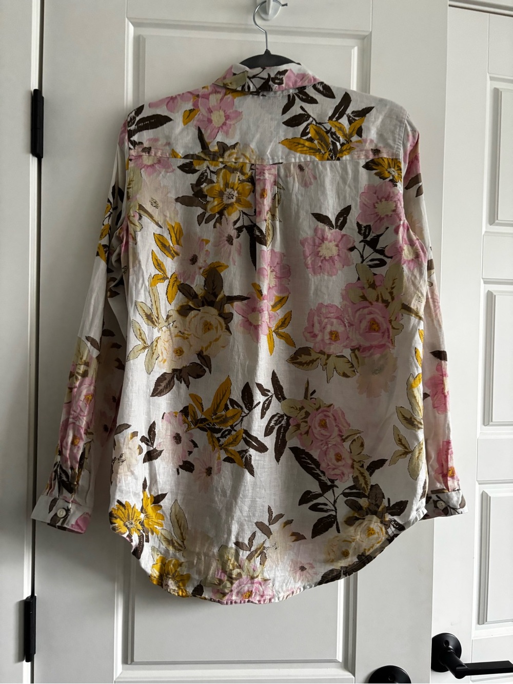 Lord + Taylor 100% Linen Floral Button Down Oversized Pink Green Yellow size M - Picture 3 of 5